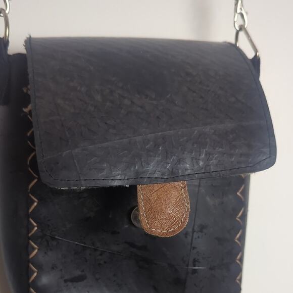 Compact Black Tire Crossbody Bag Upcycled Adjustable Strap - Picture 5 of 15